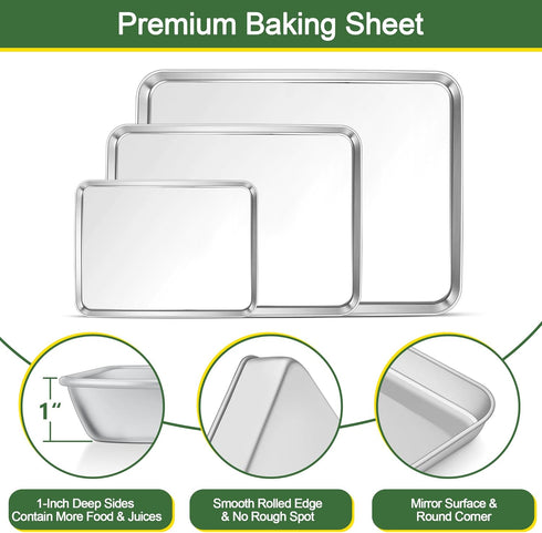 E-far Baking Sheet with Cooling Rack Set, 3 Pans + 3 Racks, Stainless Steel Cookie Sheets for Oven