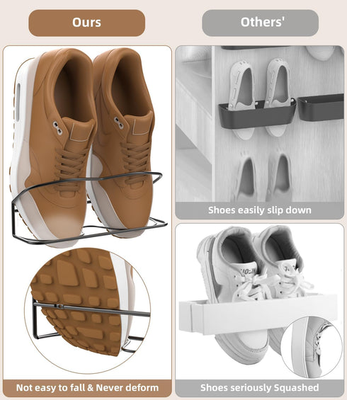 Wall Mounted Shoe Rack 4 Pack with Sticky Hanging Strips, Metal Shoe Storage Organizer for Wall/RV/Door
