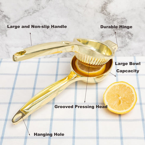 Agirlvct Lemon Squeezer, Heavy Duty Zinc Manual Lemon Juicer, Threaded Groove Fresh Small Oranges Limes Juicer Hand Press Manual Press for Home Restaurant Kitchen Accessories Utensils(Gold) by Agirlvct