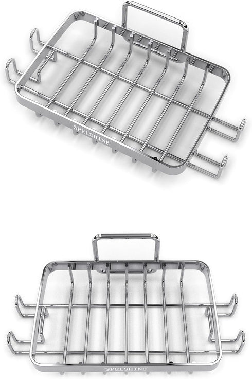 White Silver Soap Dish for Shower, 2 Pack Suction Cup Square Holder - 304 Stainless Steel Soap Saver
