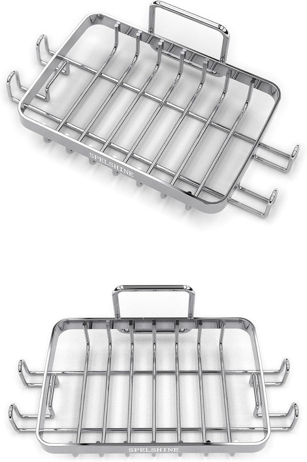 White Silver Soap Dish for Shower, 2 Pack Suction Cup Square Holder - 304 Stainless Steel Soap Saver