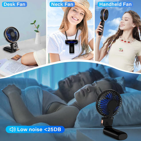 Portable Handheld Fan, 5200mAh Rechargeable, 180° Foldable Mini Hand Held Fan, Max 22 HRS Working, 6 Speeds, LED Display