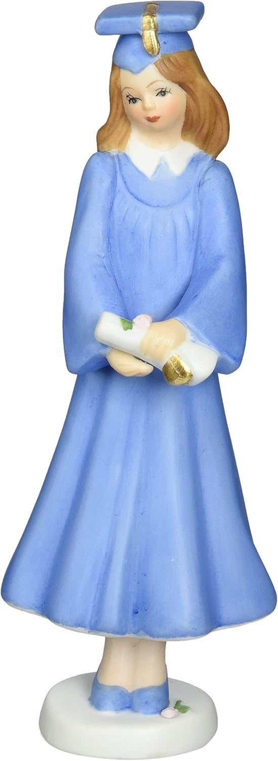 Enesco “Brunette Graduate” Growing Up Girls Porcelain Figurine, 7.5” Blue