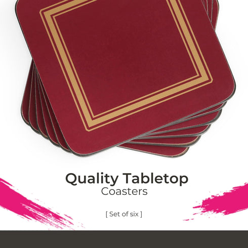 Pimpernel Classic Burgundy Drink Coasters, Set of 6, Heat & Stain Resistant, Non-Slip Cork Backing, 4"