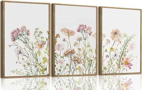 MTFBWY Wildflower Framed Canvas Wall Art Set of 3, Nursery Floral Botanical