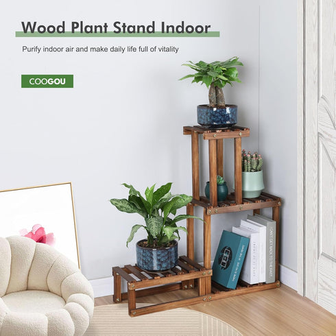 4 Saving,27.6,Small) Wood Plant Stand Indoor Outdoor Tiers Plant Rack Corner Planter Shelf Flower Pot Holder for Living