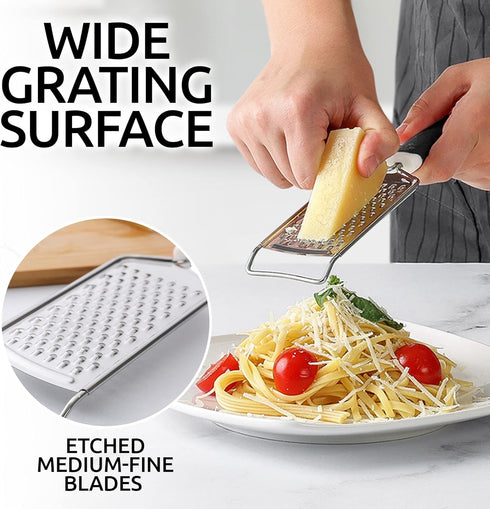 Zulay Kitchen Professional Cheese Grater, Stainless Steel, Durable Rust-Proof Metal Lemon Zester Grater, Black Handheld