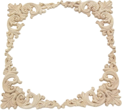 Wood Carved Applique, 4 Pack Decorative Wood Trim, 3.15x3.15inch Unpainted Appliques for Furniture Decor Decal