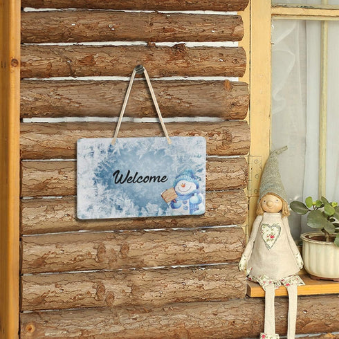 Blueangle Blue Snowman Welcome Sign - Front Door Decor, Wall Hanging Acrylic Plaque for Home