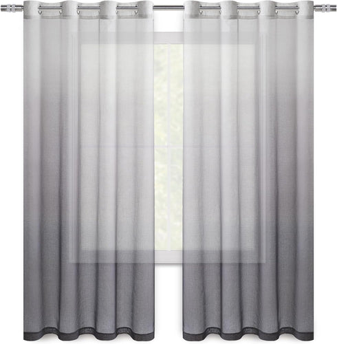 DWCN Ombre Sheer Curtains - Faux Linen Gradient Semi Voile Grommet Top Drapes, Set of 2 Panels, 52 x 54 Inch