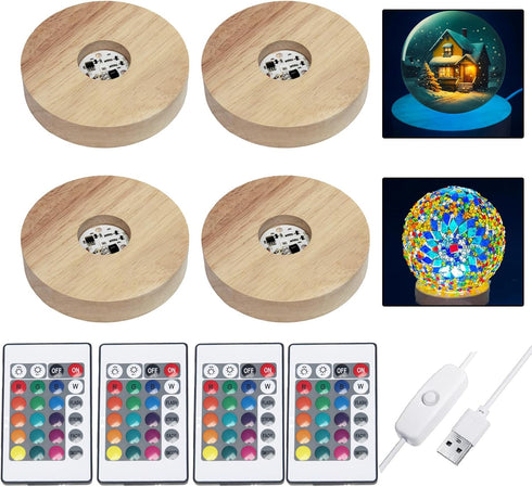 nuuubik 4 Pieces LED Light Stand Bases Colorful Lights Display Base with Remote