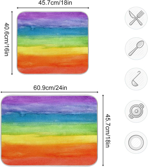 Colorful Stripe Rainbow Dish Drying Mat 18x24 inch, Absorbent Reversible Microfiber Mat for Kitchen