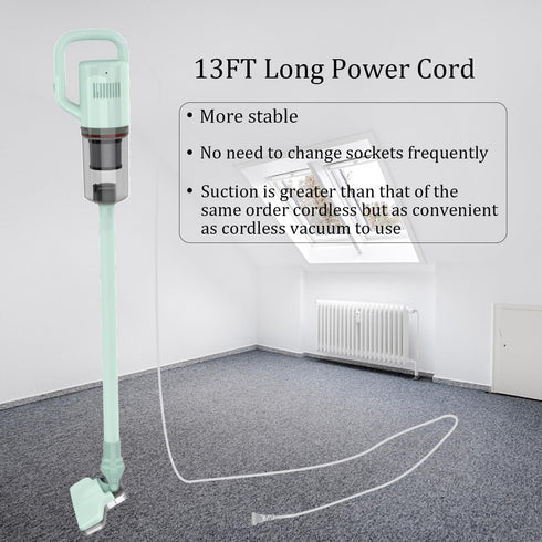 Stick Vacuum Cleaner, Mini Electric Broom for Pet Hair and Hardwood Floor Cleaning, Corded with 13ft-Cord