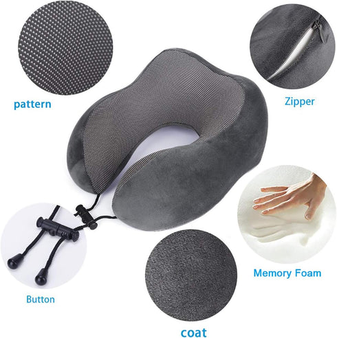 Travel Pillow, Best Memory Foam Neck Pillow for Sleeping, Airplane Car & Home Use (Grey)