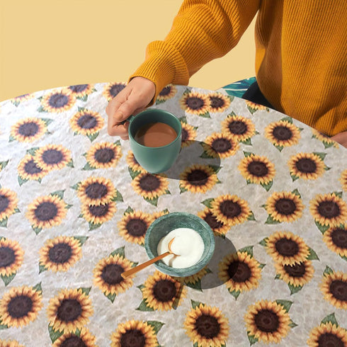 Covers For The Home Deluxe Elastic Edged Flannel Backed Vinyl Fitted Table Cover - Sunflower Pattern - Fits Tables up