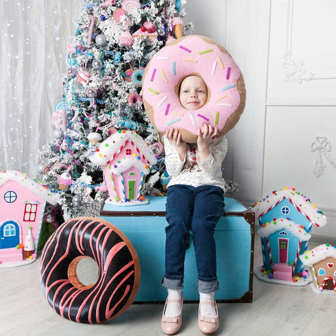 HYSEAS Round Throw Pillow, 14 Inch Chocolate Pink Donut, 3D Digital Print Decorative Soft Plush Pillow