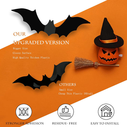 TDHDIKE 64 Pcs Halloween Decorations Black Bats Wall Decor, Reusable PVC 3D Stickers for Indoor Outdoor Party Decor