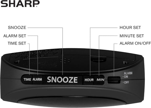 Sharp Small Digital Alarm Clock, Space-Saving Bedside Clock with Large Red LED Display, Battery Backup