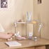 2-Tier Countertop Corner Bathroom Organizer with Hooks, Bathroom Sink Corner Vanity Storage for Makeup, Skincare