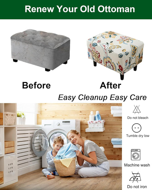 Bottom,56 CRFATOP Ottoman Chair Cover Large Ottoman Chair Slipcovers Solid Rectangle Storage Stool Cover Stretch