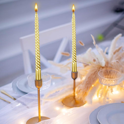 Kemladio 4 pcs 10 inch Taper Candles, Burning Unscented Tapered 7.5 hrs, Fancy Dinner Decorations (Gold)