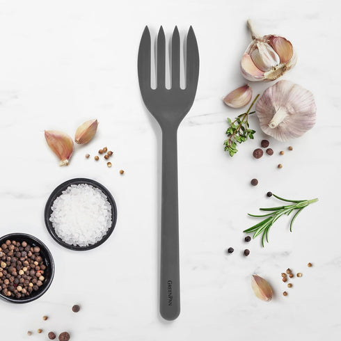 GreenPan Silicone Ultimate Fork, Mixing Stirring Serving, Cooking Kitchen Utensil, Flexible Rubber Nonstick Cookware, Rigid Steel Core, Heat-Resistant, Anti-Slip Handle, BPA-Free Dishwasher Safe, Gray by GreenPan