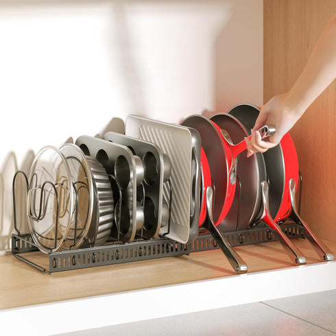 ORDORA Pots and Pans Organizer, Under Cabinet Rack with 12 Adjustable Dividers, 11.8''-22.8'' Kitchen Cabinet Organizer