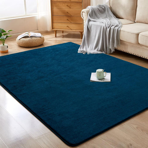 Softlife Navy Blue Area Rugs, 4x6 Washable Bedroom Rug, Soft Fluffy Non-Slip Rug for Kids Home Decor