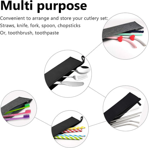 Aosbos Chopstick Carrying Case, Reusable Bag for Metal, Bamboo, Stainless Steel Chopsticks - Black