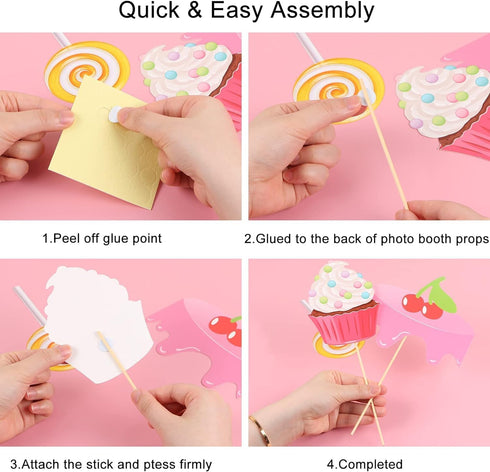 25Pcs Candy Land Photo Booth Props with Stick, Candyland Selfie Props for Candy Shop Party Supplies, Lollipop Birthday