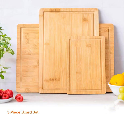 Pure Home Solutions Set, Bamboo Cutting Board Durable Wood Cutting Boards for Kitchen with Deep Juice Grooves