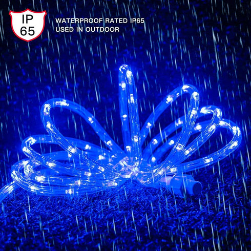 33ft LED Rope Lights, 110V 2 Wire Connectable Blue Outdoor Rope Lights, 240 LED Waterproof Christmas Lights for Deck,