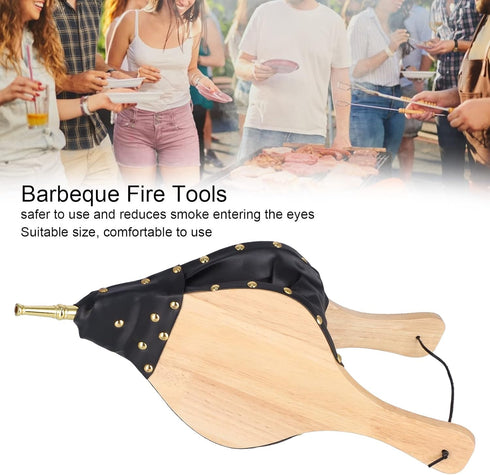 Wood Bellows Fire Fireplace Tools - Durable Solid Wood Blower for Outdoor Cooking and Barbecue