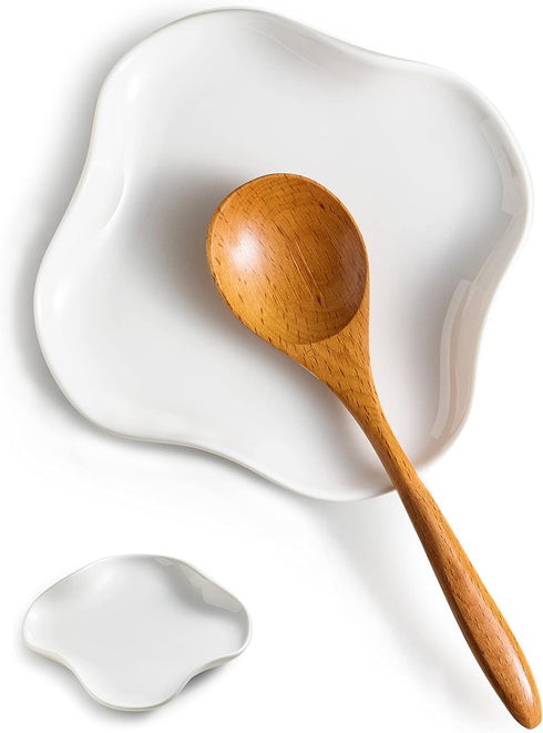 Spoon Rest, Spoon Holder for Stove Top, Farmhouse Kitchen Decor Rack for Multiple Utensils, White, Ruffled Edge