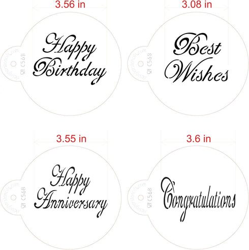 Designer Stencils Script Celebration Cake Stencils Set, Beige/Semi-Transparent