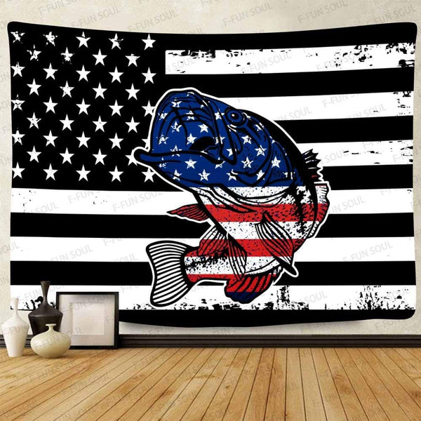 F-FUN SOUL Bass Fishing Tapestry, Large 80x60in Soft Flannel Wall Hanging for Living Room Bedroom Decor GTZYFS1306