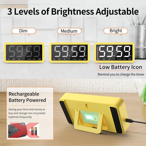7.8 3 4 3 Countdown Count VOCOO Digital Kitchen Timer with Extra Large Display, Magnetic, Brightness, Alarms and Volume
