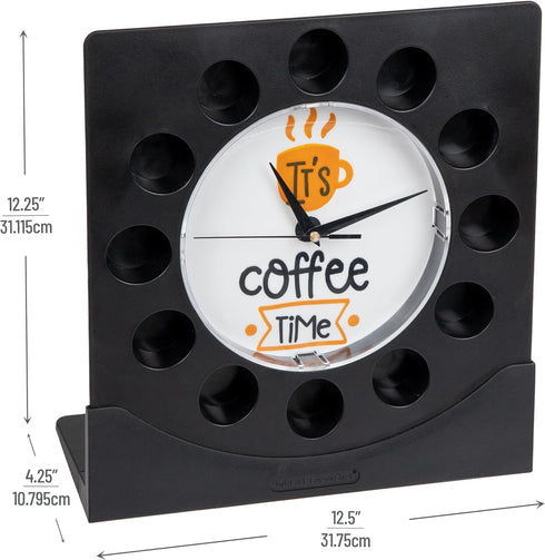Mind Reader Single Serve Coffee Pod Clock, 12 Pod Capacity, Black Countertop or Wall Mount, 12.5" L x 4.25" W x 12.25" H