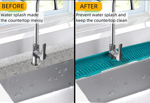 30 Inch Kitchen Sink Splash Guard, Large Size Silicone Faucet Handle Drip Catcher Tray for Countertop, Bathroom,