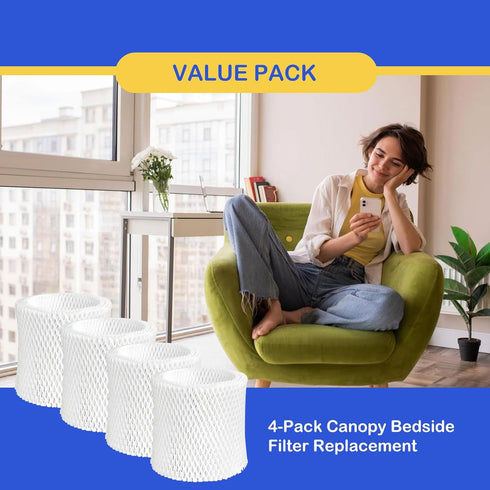 Compatible Replacement Filter 4 Pack for Canopy Bedside Humidifier ONLY, Wood Pulp & Paper