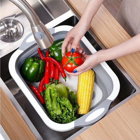 Folding Cutting Board with Draining Plug Colander Fruits Vegetable Washable Basket Multi-Function Collapsible Cutting Board by qqqqqq