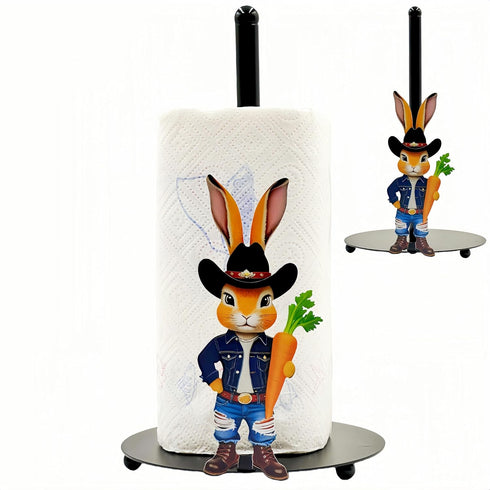 XYittkl Cute Western Bunny Paper Towel Holder Countertop, Rustic Farmhouse Kitchen Decor, Funny