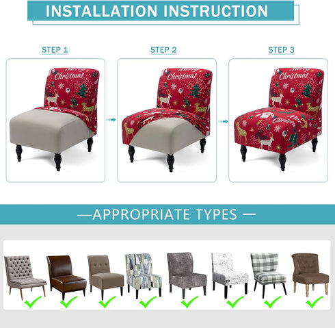 Armless Room(Red,1) Iauddy Accent Slipper Chair Cover Slipcover,Stretch Spandex Printed Removable Non-Slip Silp Cover