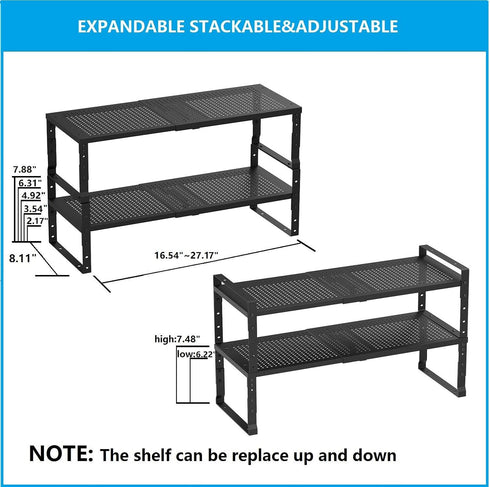 Expandable, Adjustable & Stackable Spice Rack, Metal Pantry Storage Shelves, Cabinet Kitchen Countertop Organizer