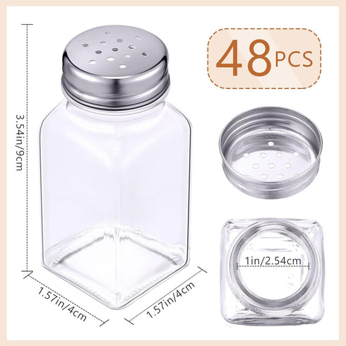48 Pack 2.7oz Bokon Glass Salt Shaker Bulk with Stainless Lids Tops Small Spice Shaker for Kitchen Restaurants