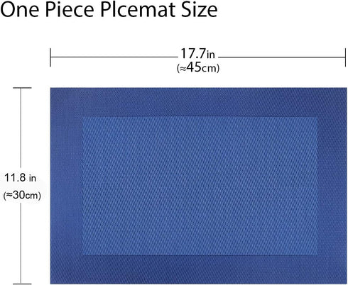Vinyl Placemats Set of 4, Washable Heat-Resistant Table Mats for Dining Table, Easy Clean Plastic (Blue)