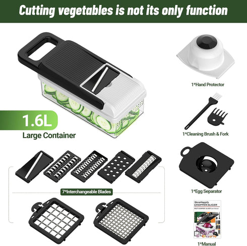 StoreHappily 12-in-1 7 Vegetable Chopper, Blades Veggie Chopper with Container and Lid, Dicer, Slicer, Multifunctional