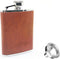3oz Brown Red Leather Wrapped Hip Flask with Funnel, 18/8 Stainless Steel (YM102)