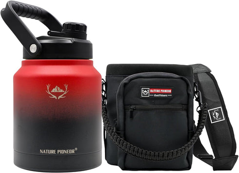 NATURE PIONEOR Insulated Water Bottles - 84 oz Stainless Steel Vacuum Bottle with Strap Pouch