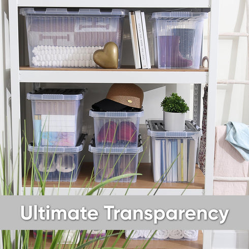 Superio Clear Storage Box with Lid, Plastic Container Bins for Organizing, Stackable Crates, BPA Free
